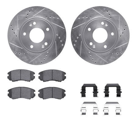 DYNAMIC FRICTION CO 7512-21014, Rotors-Drilled and Slotted-Silver w/ 5000 Advanced Brake Pads incl. Hardware, Zinc Coat 7512-21014